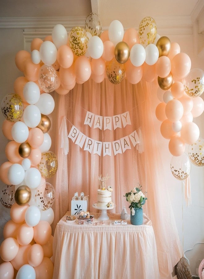 SpecialYou.in مجموعة زينة عيد ميلاد مميزة للبنات بثيم الخوخ - 78 قطعة، بالونات باللون الخوخي والذهبي والأبيض، زينة عيد الميلاد الأول للطفلة، خلفية شبكية لتزيين عيد الميلاد، ستارة خلفية للزينة - Image 1
